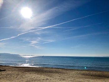 Scenic view of sea against blue sky