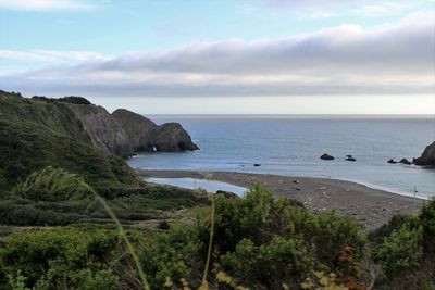 Scenic view of sea against cloudy sky