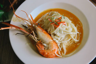 High angle view of soup in bowl