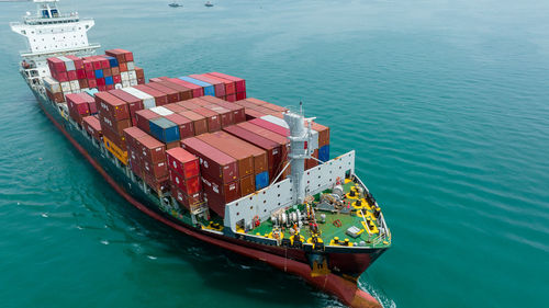 High angle view of ship in sea