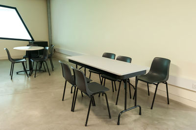 Chairs and table at lecture room