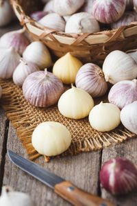 Close-up of onions on table