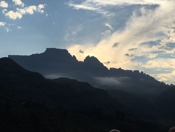 Scenic view of silhouette mountain against sky