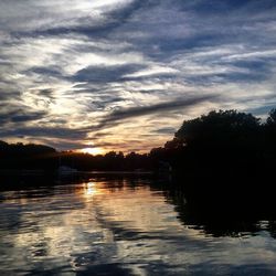 Scenic view of calm lake at sunset