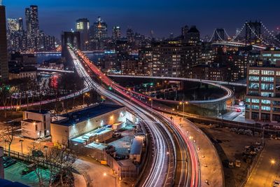 City lit up at night