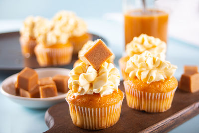 Close-up of cupcakes on table