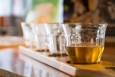 Close-up of beer in glass on table