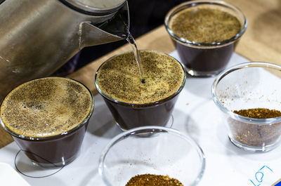 High angle view of coffee on table