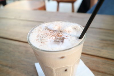 High angle view of coffee on table