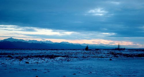 Silhouette man by sea against sky during sunset