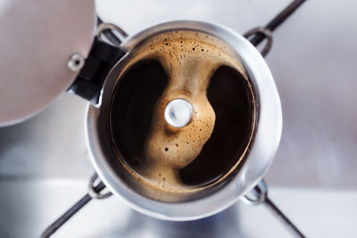 Directly above shot of espresso in coffee maker