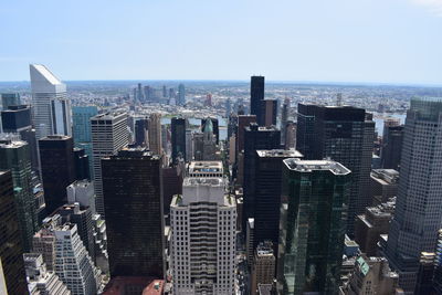 New york manhattan skyline from top of the rock observation deck, panoramic view on ny city