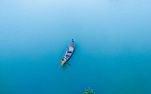 High angle view of people in sea