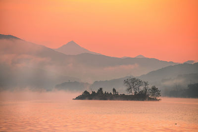 Sunrise of dam paldang which is joined two han river is called north han and south han , south korea