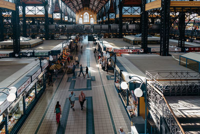 High angle view of people at central market hall