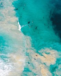 High angle view of people with surfboards on sea