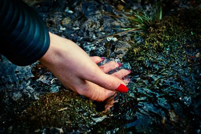 Cropped hand of woman in water