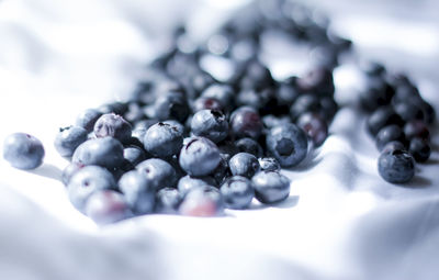 Close-up of blueberries on fabric