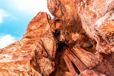 Low angle view of rock formation against sky