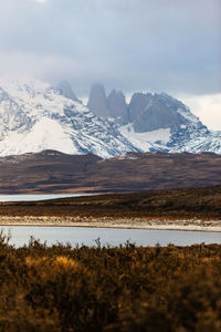 Scenic view of snowcapped mountains against sky