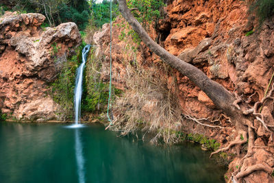 Scenic view of waterfall