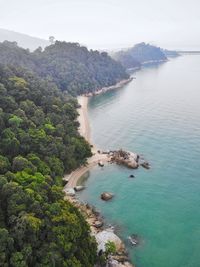 High angle view of bay against sky