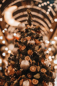 Close-up of illuminated christmas tree