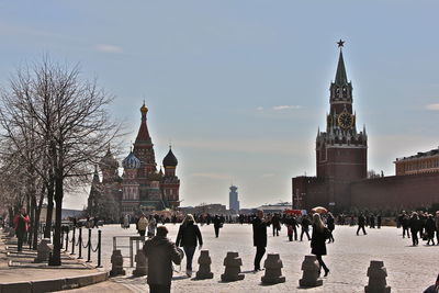 Group of people in front of historic building