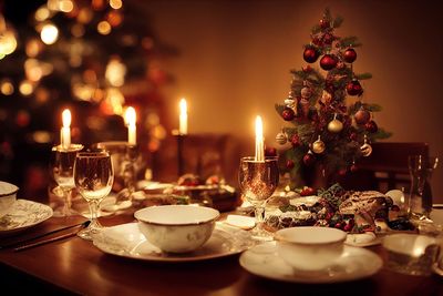 Christmas decorations on table