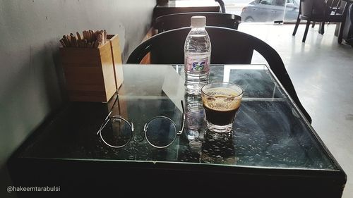 High angle view of coffee on table in restaurant