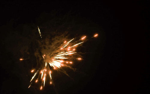 Low angle view of firework display at night