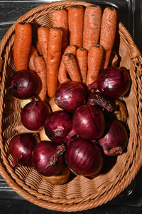 High angle view of food in basket