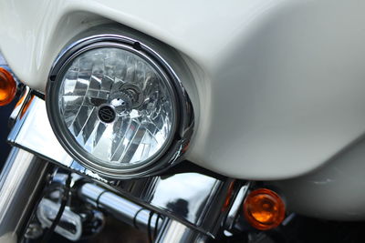 Close-up of motorcycle headlight