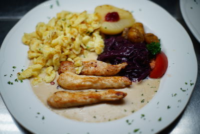 High angle view of meal served in plate