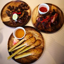 High angle view of meal served on table