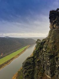 Scenic view of river passing through mountains