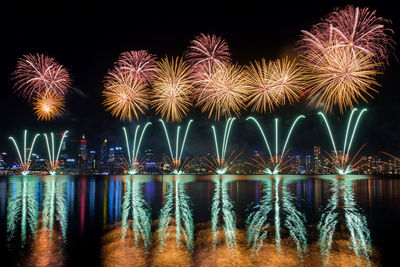 Firework display at night