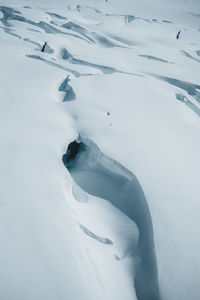 High angle view of person on snowcapped field