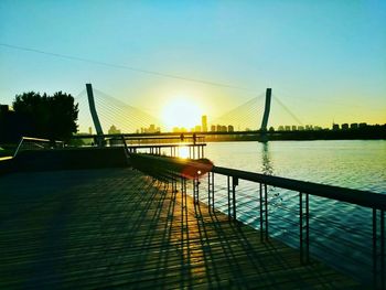 Suspension bridge over river