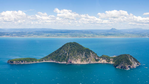 Panoramic view of sea and bay against sky