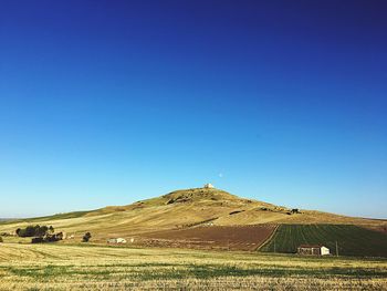 Scenic view of landscape against clear blue sky