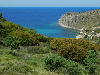 Scenic view of sea against clear sky
