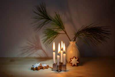 Close-up of christmas decorations on table