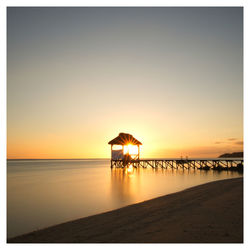 Scenic view of sea against sky at sunset, tropical island, long exposure sunset