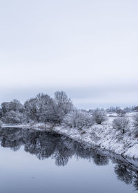 Scenic view of lake against sky during winter