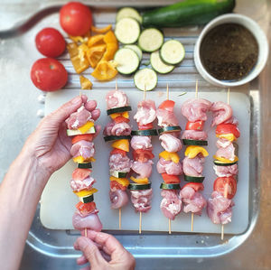 High angle view of person preparing food