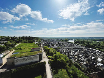 High angle view of townscape against sky