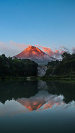 Scenic view of lake against sky during sunset