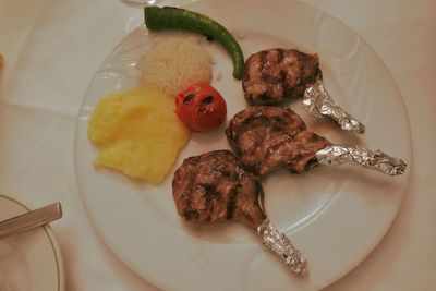 High angle view of breakfast served in plate