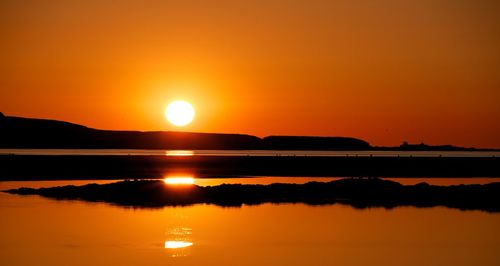 Scenic view of lake against sky during sunset